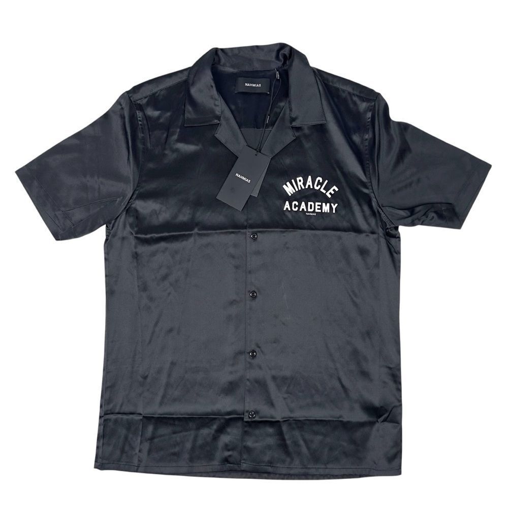 NAHMIAS Miracle Academy Mens Small Silk Button Down Black Shirt Streetwear $695
